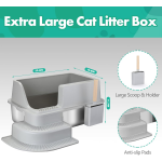 【AutoScoop】 Portable Large Stainless Steel Cat Litter Box with Steps - Perfect for Large Cats