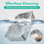 【AutoScoop】 Portable Large Stainless Steel Cat Litter Box with Steps - Perfect for Large Cats