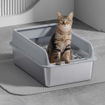 【AutoScoop】Extra-Large Stainless Steel Cat Litter Box with High Sided Design - Splash-Proof, Semi-Enclosed, Durable, 100L Interior Space