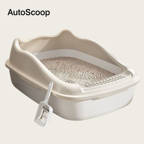 【AutoScoop】Durable Plastic Cat Litter Box with Semi-Enclosed Splash-Proof Design – Easy to Clean, Suitable for All Sizes of Kittens, 100L Interior Space