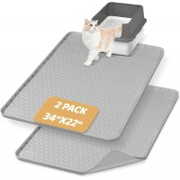Bartuke---- Cat Litter Mat, 2 Pack Large 34" x 22" Silicone Mat Litter Trapping Mat for Scatter Control, Soft on Kitty Paws, Easy to Clean (Light Grey)