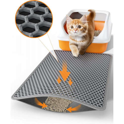 Powools Cat Litter Mat - 23.2" x 14.6" Small Litter Box Mat with Double Layers, Urine-Proof and Non-Slip Litter Trapping Mat, Easy to Clean Kitty Litter Mats for Floor, Scatter Control, Grey Powools Cat Litter Mat - 23.2" x 14.6" Small Litter Box Mat with Double Layers, Urine-Proof and Non-Slip Litter Trapping Mat, Easy to Clean Kitty Litter Mats for Floor, Scatter Control, Grey