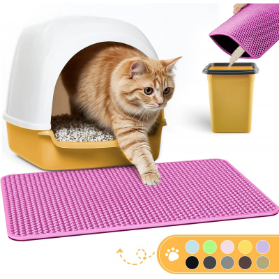 Cat Litter Mat - 23.2'' x 14.6'' Small Litter Trapping Mat, Easy to Clean Litter Box Mat, Waterproof, Urine-Proof, Non-Slip Kitty Litter Mats for Floor, Pink